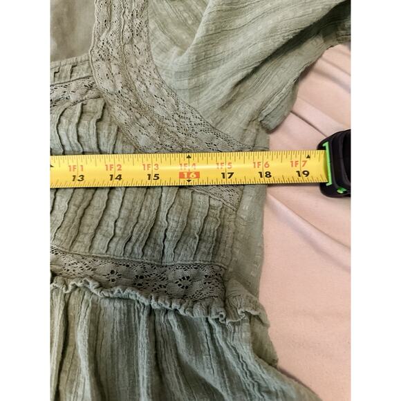 American Eagle Baby Doll Peasant Top Womens S Green 100% Cotton Crepe Lace Cute - Picture 5 of 7